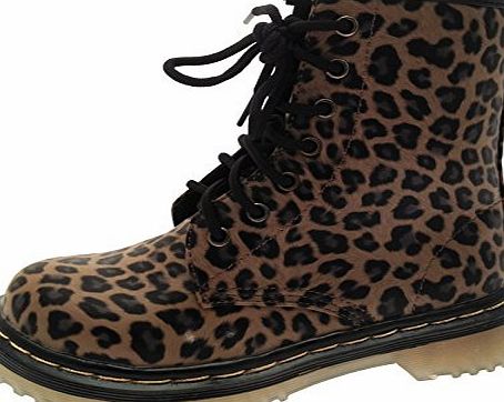 Lora Dora WOMENS KIDS GIRLS BOYS LADIES COMBAT ANKLE BOOTS LACE UP FAUX LEATHER DOC SHOES LEOPARD SIZE UK 1