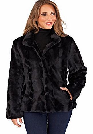 Lora Dora Womens Ladies Full Faux Fur Coat Short Mid Length Jacket Shawl Wrap Warm Winter Black Size UK 14-16