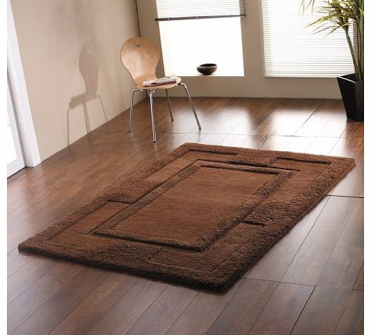 Lord of Rugs Modern Thick Luxurious Soft Wool Bordered Design Chocolate Rug in 75 x 150 cm (27 x 5) Carpet