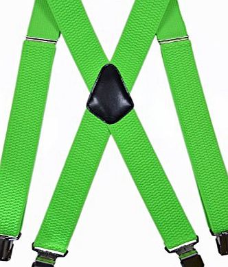 Loren Mens Heavy Duty Workwear / Safety X-Shape Braces / Suspenders. Neon Colours, 4cm - Green