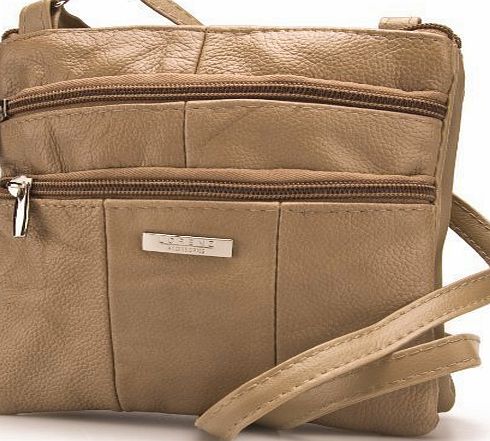 Lorenz Ladies Small Genuine Soft Leather Cross Body / Shoulder Bag (1) # 1941 - Fawn