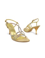 Gold Swarovski Crystal Straps Evening Sandal Shoes