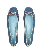 Multicolor Leather Trim Denim Ballerina Flat Shoes