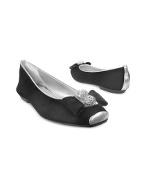 Swarovski Crystal Bow Black Suede Ballerina Shoes