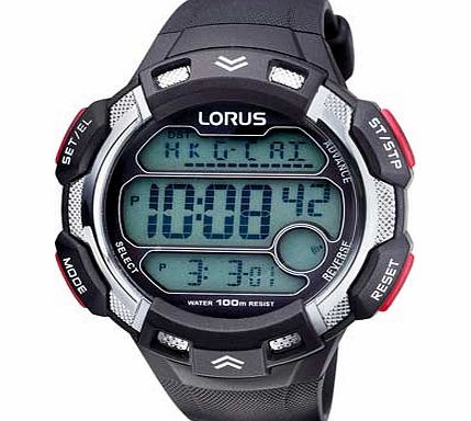 Lorus Mens Black and Red Digital Watch