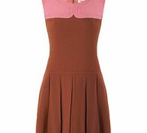 Pam brown colour block pleated dress