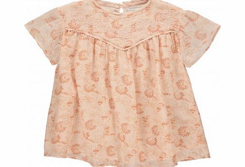 Louis Louise Lilie Embroidered Flowers Blouse Peach `2