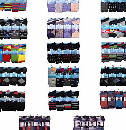 Louise23 12 Pairs Mens Designer Socks Cotton Rich Lycra Design Socks Size 6-11 Fathers Day Christmas Gift Valentines Day Gift Socks Bright Stripe Design