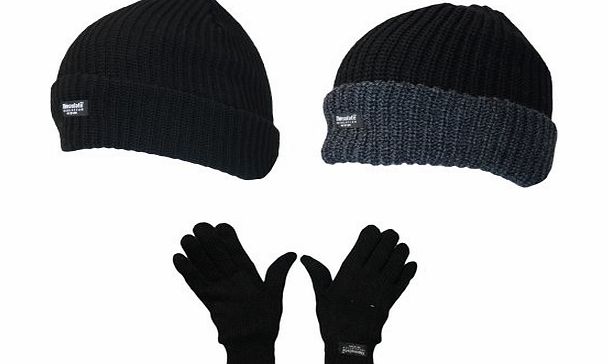 Louise23 Mens Winter Warm Thermal Lined Chunky Beanie Hat amp; Thermal Glove Gift Set Idea Black