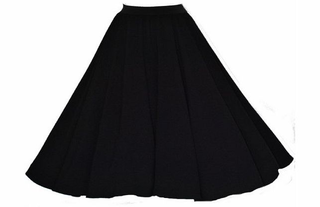Ladies 40s 50s Vintage Style Black Crepe Elasticated Waist Full Circle Rockabilly Flared Jive Swing Skirt (UK 12, 14, 16)