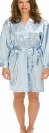 Lovekimono Womens Short Mai Silk Feel Satin Kimono Dressing Gown-Pale Blue