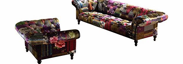 Lovesofas ANNA SCROLL CHESTERFIELD 3 1 LUXURY FABRIC PATCHWORK SOFA SUITE