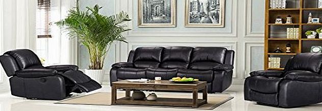 Lovesofas Electric Lazy Boy Valencia 3 2 1 Seater Top Grain Leather Recliner Sofa Suite Variations- Black amp; Brown (3 1, Black)