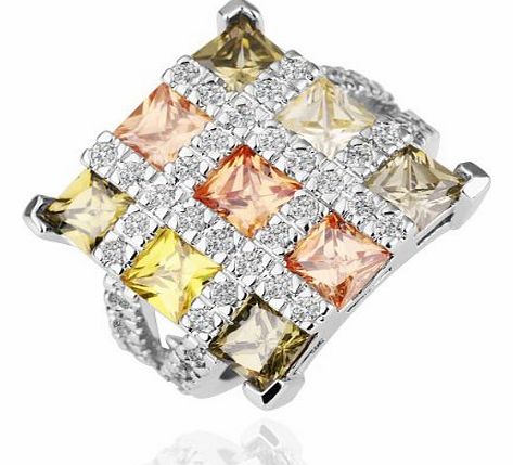 LovingtheBead White Gold Plated and Autumn Colour Genuine Crystal Chequer Board Dress Ring Finger Size R