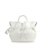 Anna - Woven Straw and Patent Leather Bucket Bag