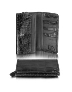 Divya - Black Croco Stamped Leather Wallet