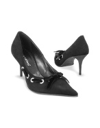 Black Velvet Trim Suede Pointed Pump Shoes