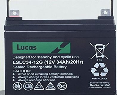 Lucas Oil LSLC34-12G - 34AH Lucas Deep Cycle AGM Golf Trolley Battery