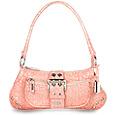 Buckled Pink Croco-embossed Leather Baguette Bag