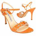 Orange Ring Detail Croco-style Leather Sandal Shoes