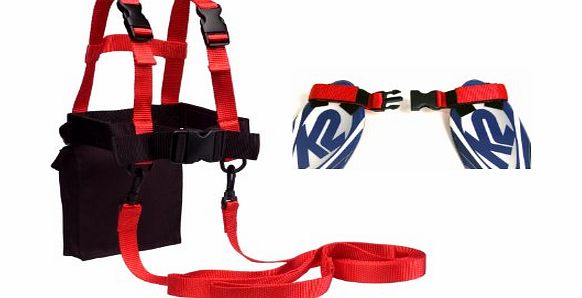 Kids Ski Trainer Kit, Harness, Learn-to-Turn Leashes and Tip Clip (Red/Black)