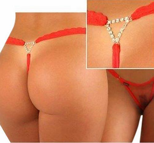 luckyemporia Red Hot Diamante Rhinestone G string Panties Underwear Knickers Lingerie Thongs Ladies Women Night One Size 8 to 14