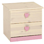Hearts 2 Drawer Bedside Chest, White Wash