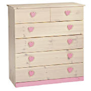Lucy Hearts 5 Drawer Chest, White Wash Pine