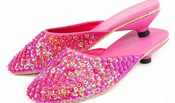 Girls Princess Sequin Shoes (Kitten Heel) - Hot Pink - 28