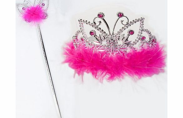 Sparkly Butterfly Tiara and Wand Dressing Up Set - Hot Pink