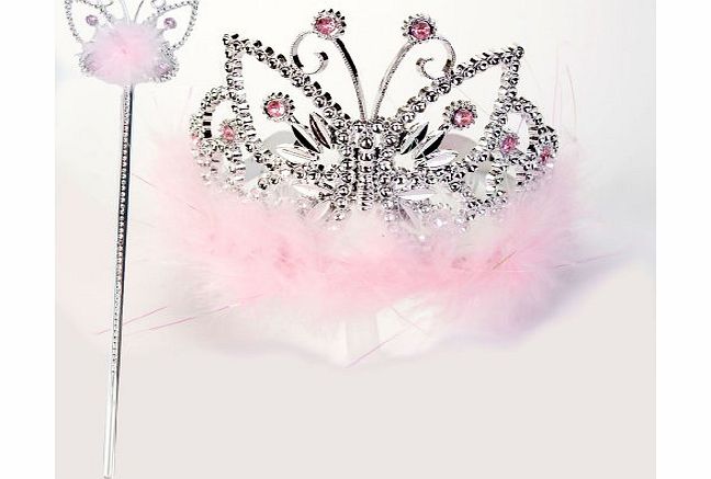 Lucy Locket Sparkly Butterfly Tiara and Wand Dressing Up Set - Pink