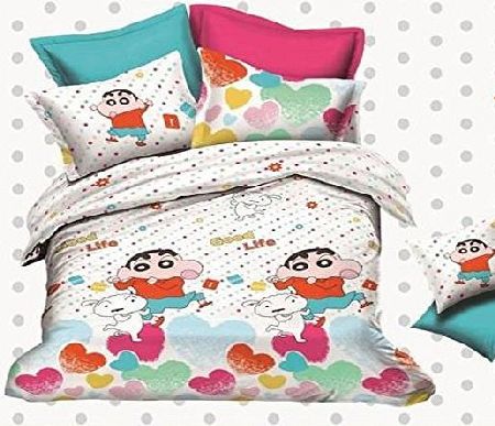 Luk Oil Japanese Cartoon Anime Crayon Bedding Set Cute Crayon and Dog Pattern Boys and Girls Soft Duvet Cover Students Kids Fashion Bed Sheets Single Size 3Pcs