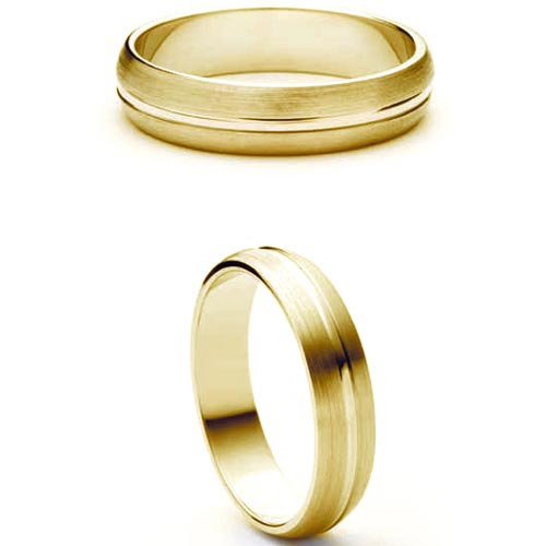 4mm Heavy D Shape Luna Wedding Band Ring In 18 Ct Yellow Gold