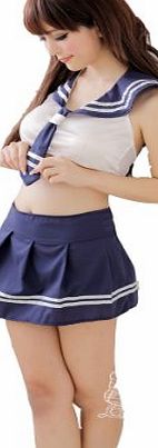 High Quality Sexy Lingerie Japan England College School Girls Sailor Cosplay Halloween Costume Fancy Bellybutton Dress Full Outfit Uniform X11 (Blue+White)