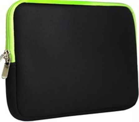 LUPO Black with Green trim Notebook/Laptop Neoprene Pouch Case Sleeve - Fits up to 15.6`` Inch Notebooks/