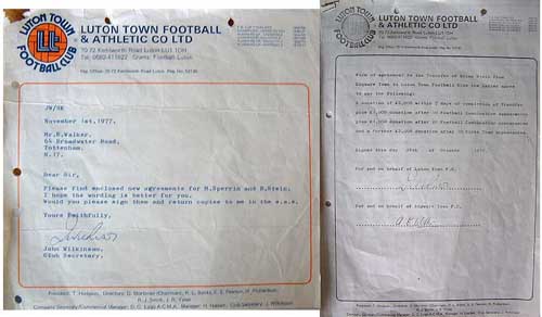 Luton Town FC and#8211; Original letter and Contracts - 1977