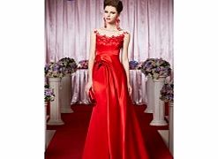 Luxury Scoop Sleeveless Tulle Evening Dresses Red