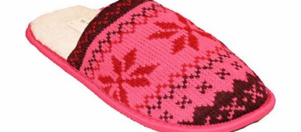 Luxury Slippers Ladies Knitted Festive Warm Slippers With Cosy Faux Fur Lining Size 3 to 8 UK - CHRISTMAS XMAS (5 to 6 UK - MEDIUM Ladies, FLOWERS PINK)