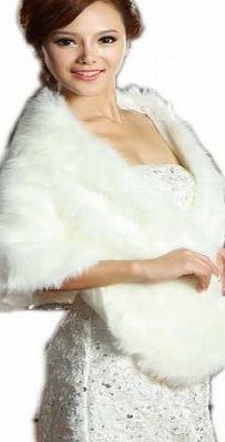 LuYan Womens Wedding Bridal Faux Fur Long Wrap Size 10 Ivory