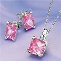 silver large pink pendant and earring set
