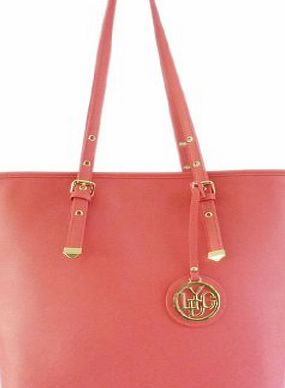 LYDC New Ladies Faux Leather Tote Handles Buckle Oversized Shoulder Bag Zipper Fashion Womens Office Vintage Colors Retro -- Red