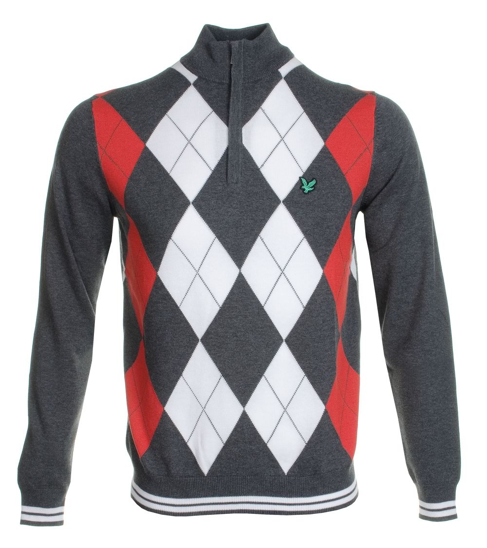 Lyle and Scott T-Neck Argyle Pullover Charcoal