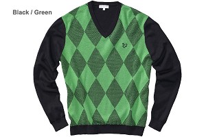 Lyle and Scott Green Eagle Diamond V-Neck Pullover