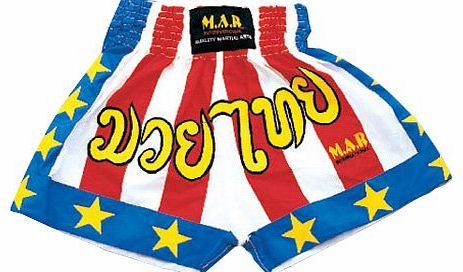 M.A.R International Ltd Kick Boxing & Thai Boxing Shorts Kickboxing Bottoms Mma Pants Boxing Clothing Muay Thai K1 Gear Polyester Satin Fabric Red/White Child Medium/X-X- Small