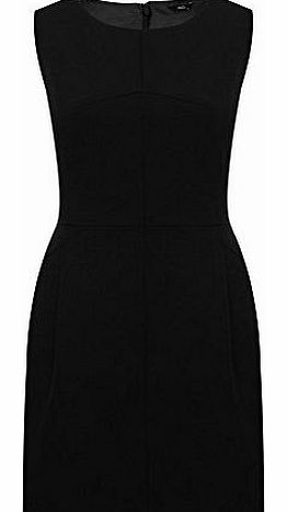 Ladies Sleeveless Bi-Stretch Panelled Bodycon Workwear Pocket Shift Dress Black 16