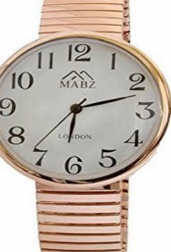 MABZ Unisex Rose Gold Coloured Expandable MAB Designer Fashion Watch Round Expander Bracelet Extra Battery