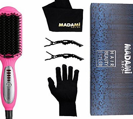 MADAMI Hair Straightener Brush, 3 in 1 Hot Detangling Comb, PTC Ceramic Fast Heating with Anion Care, 248-392? Temperature Control, Easy Straightening Electric Brush for Thick or Thin hair, Perfect Size for 