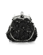 Black Beaded Evening Lace Purse W/Chain Strap