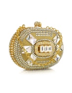 Jeweled Oval Gold Evening Kiss Lock Clutch w/Chain Strap