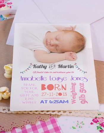 Made by Mika Personalised baby announcements BABY ANNOUNCEMENT GIRL x50 FREE ENVELOPES